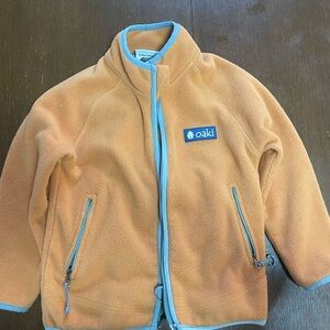 Oaki Kids Fleece Raincoat in Orange with Blue Accents